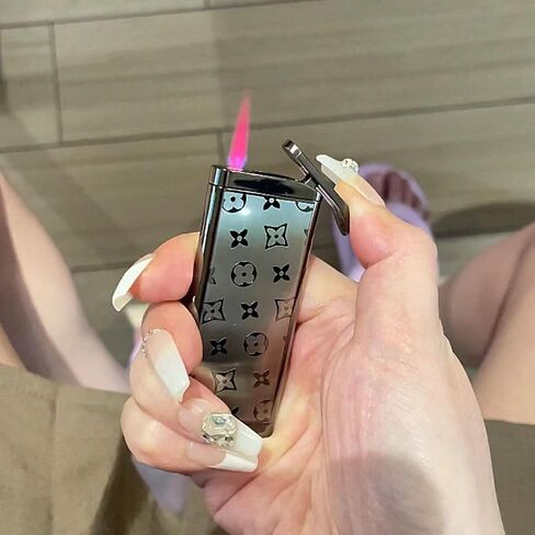 Ultra-Thin Mini Portable Windproof Metal Refillable Lighter, Refillable Gas Butane Torch Lighter, Vintage Adjustable Jet Flame Cigar Lighter, Exquisite for Men and Women(Gold) in Saudi Arabia