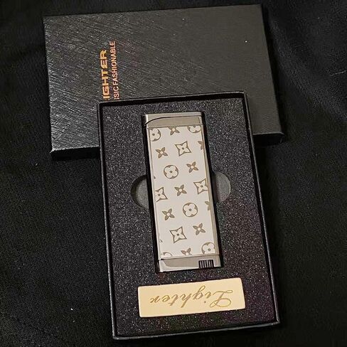 Ultra-Thin Mini Portable Windproof Metal Refillable Lighter, Refillable Gas Butane Torch Lighter, Vintage Adjustable Jet Flame Cigar Lighter, Exquisite for Men and Women(Gold) in Saudi Arabia