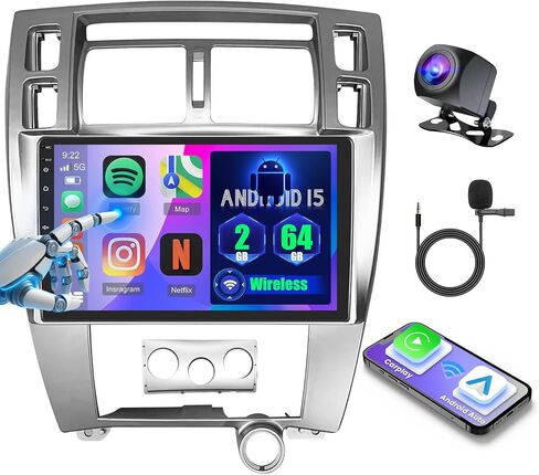 2+64G Android 15 Car Stereo for Hyundai Tucson 2006-2009,9 inch Touch Screen Radio Wireless Apple CarPlay Android Auto DSP 5G WiFi Bluetooth GPS FM RDS+Free AHD Backup Cam in Saudi Arabia