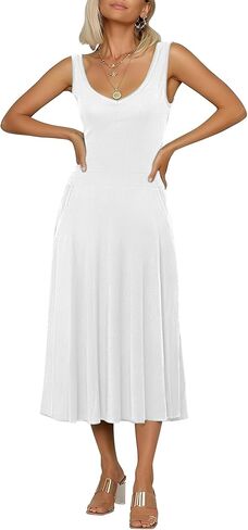 Urban CoCo Women's Summer Casual Sleeveless Flared Midi Dress Swing T-Shirt Dresses with Pockets in Kuwait