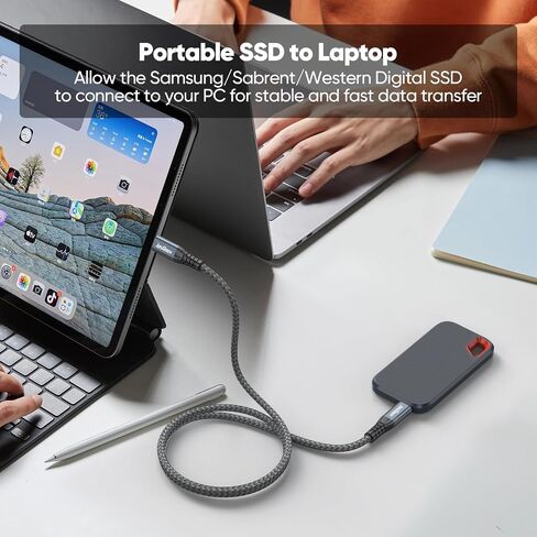 USB C 3.2 Gen 2 Cable 20ft مع نقل البيانات عالي السرعة 10 جيجابت في الثانية وشحن 140 واط و 4K@60Hz النوع C مراقبة سلك مضفر لرصد SSD Hub Procking محطة الكمبيوتر المحمول. in Kuwait