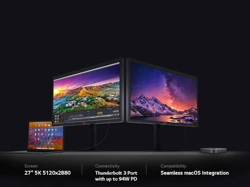 LG 27MD5KL-B Ultrafine 5K Display-حزمة-27 بوصة 16: 9 5K (5120 × 2880) شاشة IPS ، سطوع 500 CD / M ، مدخلات Thunderbolt 3 / USB Type-C ، توافق MacOS مع مجموعة تنظيف الشاشة in Kuwait