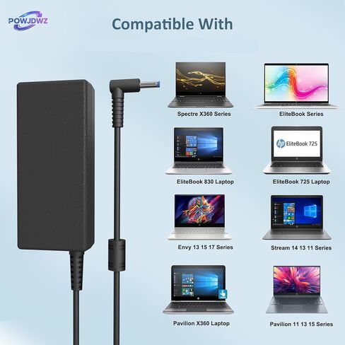 65W 45W شاحن كمبيوتر محمول متوافق مع HP Pavilion Envy Probook EliteBook Power Power Cord Smart Blue Tip Adapter AC in Kuwait