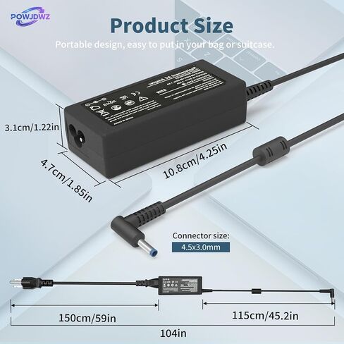 65W 45W شاحن كمبيوتر محمول متوافق مع HP Pavilion Envy Probook EliteBook Power Power Cord Smart Blue Tip Adapter AC in Kuwait