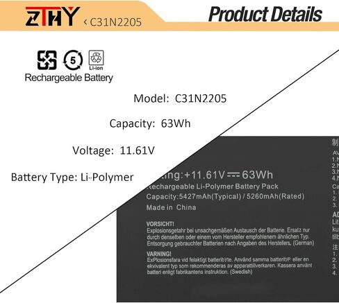 Zthy C31N2205 استبدال بطارية الكمبيوتر المحمول لـ ASUS Chromebook Vibe CX34 Flip CX3401FBA CM3401FFA CM3401-R3128BL CX9400CEA-DDS566T Expertbook B3 B3404CVF 0B200-040000000 in Kuwait