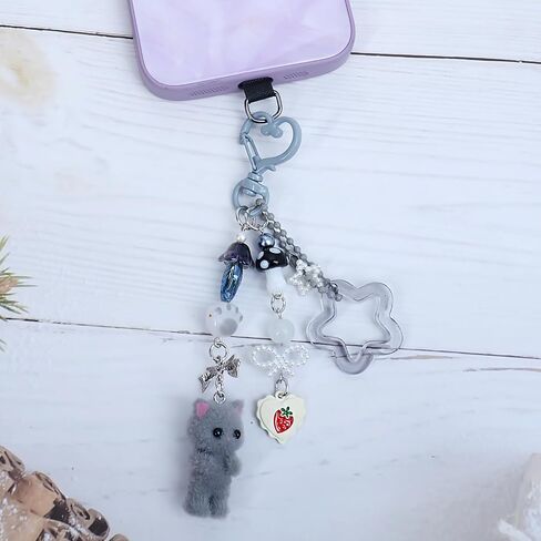 Ruittos 4PCS Cute Phone Charms Aesthetic Y2K Cell Phone Charms Strap Pink Strawberry Butterfly Star Phone Charm Y2K Accessories for Phone Bag Keychain Airpods Camera Pendants Decor in Saudi Arabia