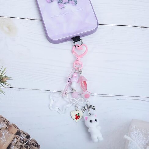 Ruittos 4PCS Cute Phone Charms Aesthetic Y2K Cell Phone Charms Strap Pink Strawberry Butterfly Star Phone Charm Y2K Accessories for Phone Bag Keychain Airpods Camera Pendants Decor in Saudi Arabia