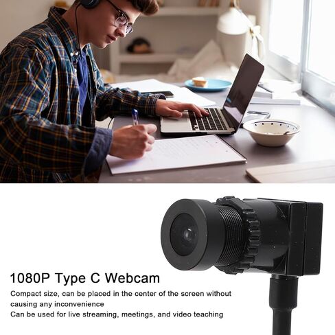 كاميرا ويب Compact Type C 1080p 30 إطارًا في الثانية ، توازن أبيض قابل للتعديل ، لتدريس الفيديو ، التكبير ، الفرق in Kuwait