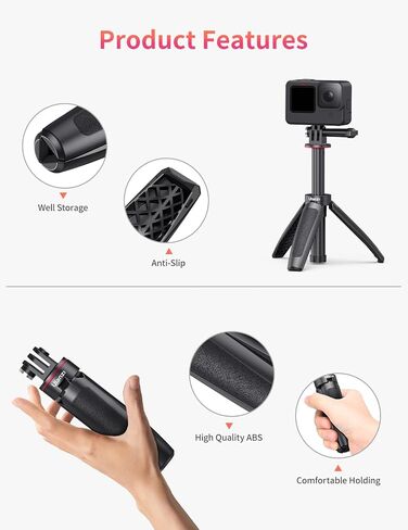Extendable Selfie Stick for Gopro, Portable Vlog Selife Stick Tripod Stand for Gopro Hero 11/10/9/8/7/6/5 Black/Gopro Max DJI Osmo Action Insta 360 AKASO Action Camera Accessory Kits in Saudi Arabia