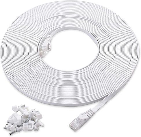 كابل مسائل CAT6A Longless Longless 35 قدمًا (SSTP ، SFTP) محمي كابل إيثرنت باللون الأزرق و 50 قدمًا كابل إيثرنت مسطح باللون الأبيض in Kuwait