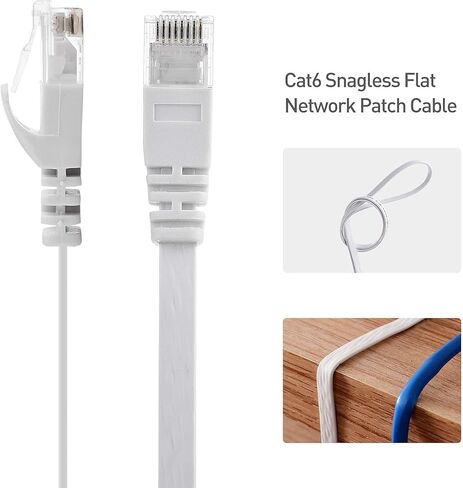 كابل مسائل CAT6A Longless Longless 35 قدمًا (SSTP ، SFTP) محمي كابل إيثرنت باللون الأزرق و 50 قدمًا كابل إيثرنت مسطح باللون الأبيض in Kuwait