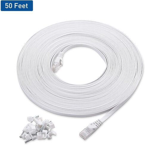 كابل مسائل CAT6A Longless Longless 35 قدمًا (SSTP ، SFTP) محمي كابل إيثرنت باللون الأزرق و 50 قدمًا كابل إيثرنت مسطح باللون الأبيض in Kuwait