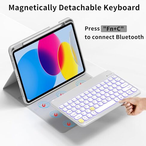 aoub for iPad 10th Generation Case with Keyboard 10.9 inch 2022, Detachable Bluetooth Keyboard, Smart Stand Folio Keyboard Cover with Pencil Holder for iPad 10th Gen, Black in Kuwait