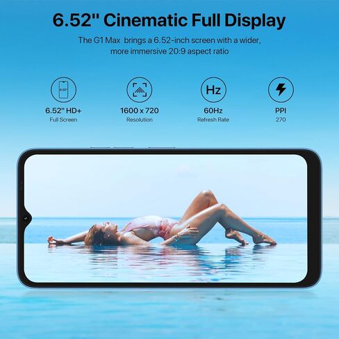 UMIDIGI Unlocked Cell Phone G1 MAX Dual Sim 4G LTE Mobile Phone, 6GB+128GB+256G Expandable, 6.52" HD+ Night Mode，5150mAh, GSM Unlocked Phones in Kuwait