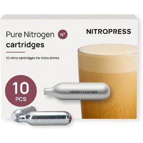 NitroPress 10 Pack Pure Nitrogen Cartridges for Original NitroPress | Food-Grade N₂ Chargers for Nitro Coffee, Cocktails, Tea & Matcha. Not Compatible with Whipped Cream Dispensers in Saudi Arabia