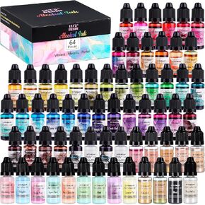 Alcohol Ink Set Epoxy Resin Dye- LET'S RESIN Vibrant Colors Alcohol Ink for Epoxy Resin, Concentrated Alcohol Based Resin Ink for Tumblers,Epoxy Resin Molds,Alcohol Inks Art (Each 0.35oz x 18 Bottle) in Kuwait
