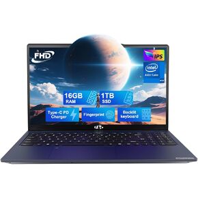 NIMO 15.6 IPS-FHD-LAPTOP ، 16GB RAM 1TB SSD Intel Intel Quad Core N100 ، بصمة لوحة المفاتيح الخلفية (تغلب على I3-1115G4 حتى 3.4 جيجا هرتز) لطالب WiFi 6 BT5.2 Win 11 (تم تجديده) in Kuwait