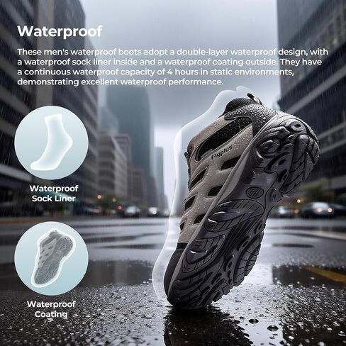 Men’s Waterproof Hiking Boots - Lightweight Slip-Resistant Mid Ankle Support for Outdoor Trekking and Camping in Kuwait