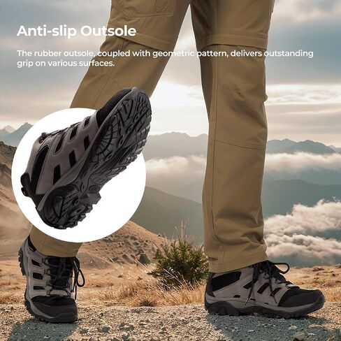 Men’s Waterproof Hiking Boots - Lightweight Slip-Resistant Mid Ankle Support for Outdoor Trekking and Camping in Kuwait