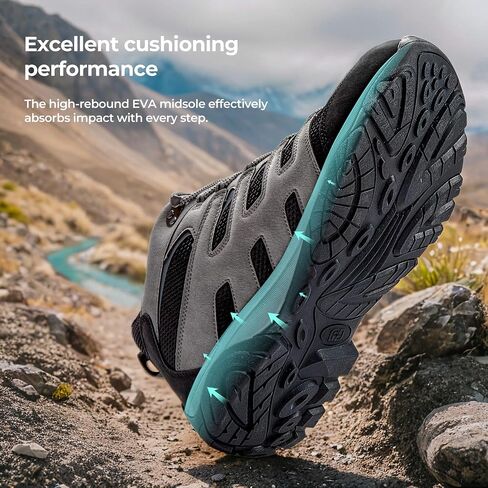 Men’s Waterproof Hiking Boots - Lightweight Slip-Resistant Mid Ankle Support for Outdoor Trekking and Camping in Kuwait