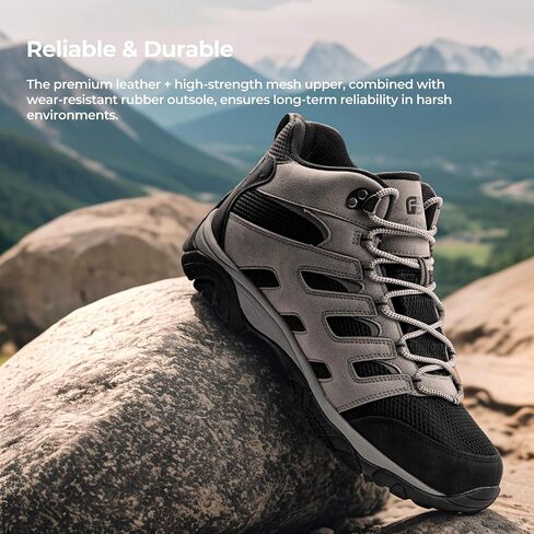Men’s Waterproof Hiking Boots - Lightweight Slip-Resistant Mid Ankle Support for Outdoor Trekking and Camping in Kuwait