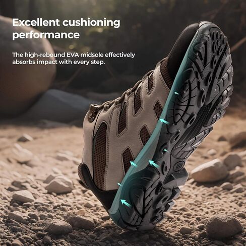 Men’s Waterproof Hiking Boots - Lightweight Slip-Resistant Mid Ankle Support for Outdoor Trekking and Camping in Kuwait