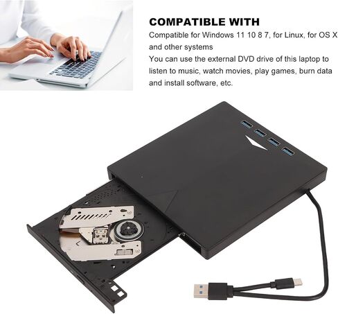 محرك أقراص DVD الخارجي VBESTLIFE ، النوع C USB3.0 DVD Player CD DVD Burner Drive لجهاز الكمبيوتر المكتبي المحمول ، وتصميم نحيف وخفيف الوزن ، وسرعات القراءة والكتابة السريعة in Saudi Arabia