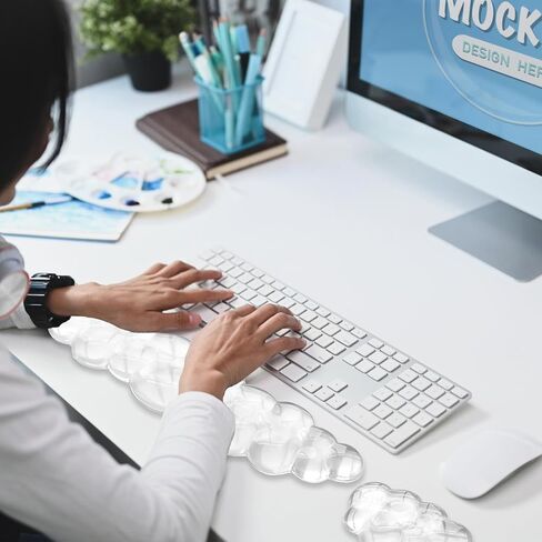 Gel Cloud Wrist Rest Keyboard, Cute Wrist Rest for Computer Keyboard, Ergonomic keyboard Wrist Rest and Soft Mouse Wrist Rest for Typing Pain Relief, Suitable for Office, Home, Computer, Gaming, Clear in Kuwait