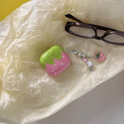 Fashion Green Strawberry Pattern Protective Cover with Pendant Case for AirPods 4 in Saudi Arabia
