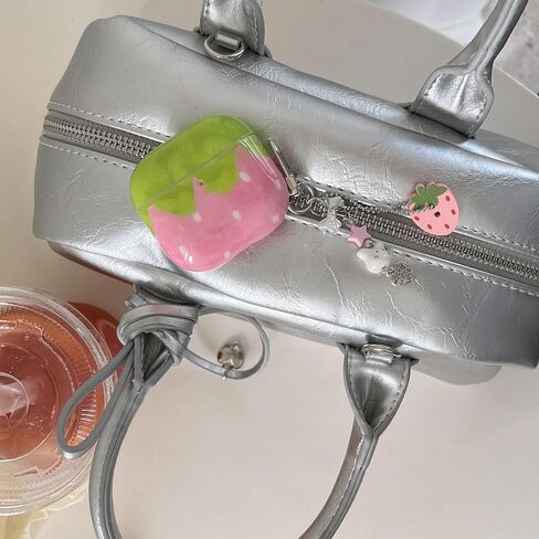 Fashion Green Strawberry Pattern Protective Cover with Pendant Case for AirPods 4 in Saudi Arabia