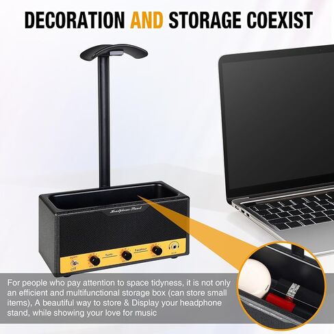 Headphone Stand with Cable Storage, Display Music Lovers' Decorative Items & Suitable Headphone Holder, Contains 1 Base 1 Support Rod 1 Headrest (Metal Texture Black) in Saudi Arabia