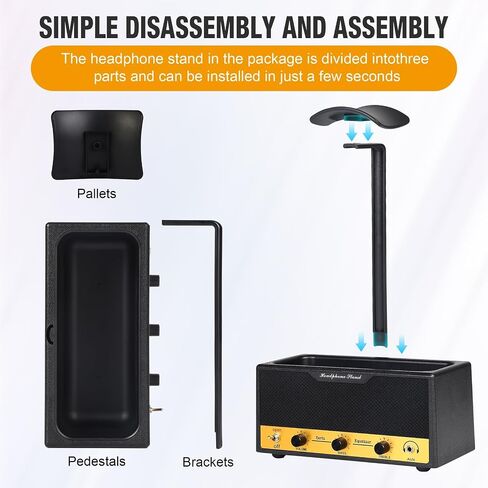 Headphone Stand with Cable Storage, Display Music Lovers' Decorative Items & Suitable Headphone Holder, Contains 1 Base 1 Support Rod 1 Headrest (Metal Texture Black) in Saudi Arabia