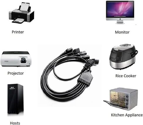 IEC y الكابل الخائن C14 إلى 5 × C13 Kettle Lead Flitter C14 تمديد كابل الطاقة للكمبيوتر ، التلفزيون ، الكمبيوتر ، الشاشة in Kuwait