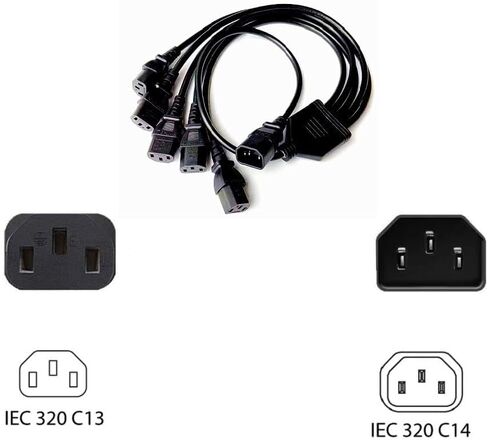 IEC y الكابل الخائن C14 إلى 5 × C13 Kettle Lead Flitter C14 تمديد كابل الطاقة للكمبيوتر ، التلفزيون ، الكمبيوتر ، الشاشة in Kuwait