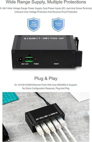 Waveshare الصناعي من الدرجة 5 منافذ Gigabit Ethernet Switch ، IEEE 802.3x متوافق مع DUPLEX in Saudi Arabia