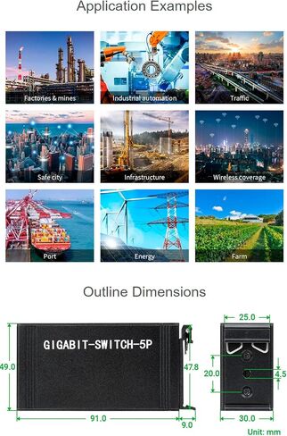Waveshare الصناعي من الدرجة 5 منافذ Gigabit Ethernet Switch ، IEEE 802.3x متوافق مع DUPLEX in Saudi Arabia