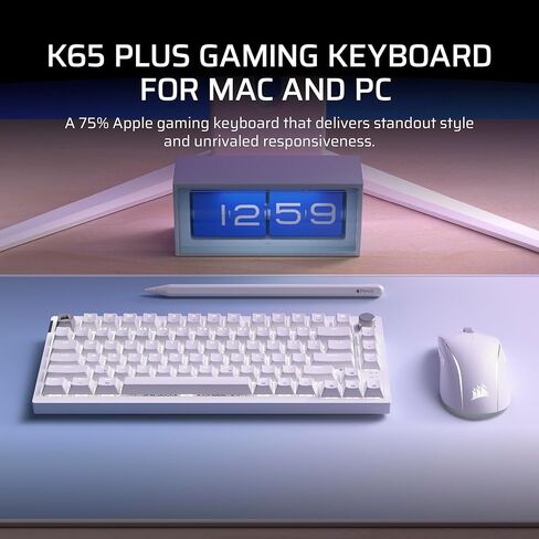 Corsair K65 Plus Wireless 75% RGB Hot-Swappable Mechanical Gaming Keyboard for Mac and iPad – Pre-Lubricated MLX Red v2 Linear Switches, Sound Dampening – QWERTY NA Layout – Glacier Blue in Saudi Arabia