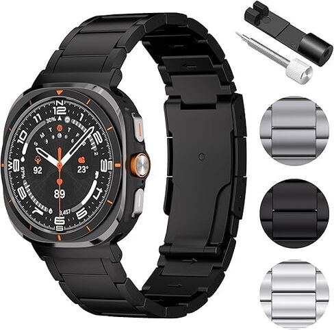 Titanium Band Compatible with Samsung Galaxy Watch Ultra 47mm - Grade 2 Metal Strap with Folding Buckle and Scratch-Proof DLC Coating, Waterproof, One Size Fits All in Kuwait