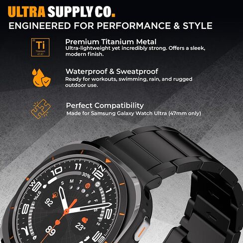 Titanium Band Compatible with Samsung Galaxy Watch Ultra 47mm - Grade 2 Metal Strap with Folding Buckle and Scratch-Proof DLC Coating, Waterproof, One Size Fits All in Kuwait