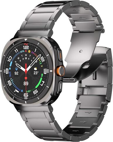 شريط التيتانيوم متوافق مع Samsung Galaxy Watch Ultra 47mm - من الدرجة الثانية حزام معدني مع مشبك قابلة للطي وطلاء DLC مقاوم للخدش ، مقاوم للماء وحجم واحد يناسب الجميع in Kuwait