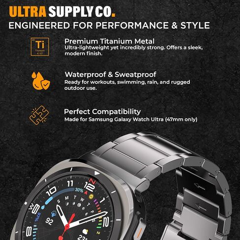 شريط التيتانيوم متوافق مع Samsung Galaxy Watch Ultra 47mm - من الدرجة الثانية حزام معدني مع مشبك قابلة للطي وطلاء DLC مقاوم للخدش ، مقاوم للماء وحجم واحد يناسب الجميع in Kuwait