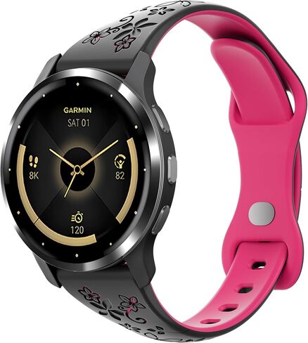Laband Floral Engraved Band Compatible With Garmin Venu 3 45mm Watch Band/Venu 2/Vivoactive 4, 22mm Soft Slim Silicone Cute Embossed Flower Strap Forerunner 570 47mm/265/265 Music/255/255 Music in Kuwait