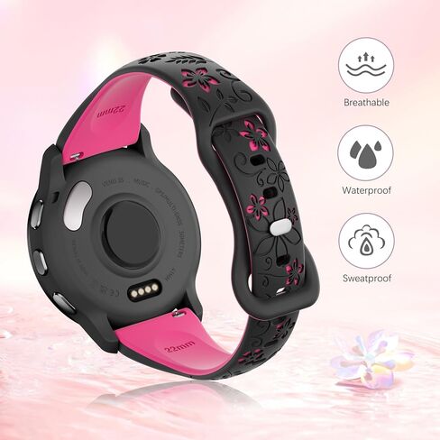 Laband Floral Engraved Band Compatible With Garmin Venu 3 45mm Watch Band/Venu 2/Vivoactive 4, 22mm Soft Slim Silicone Cute Embossed Flower Strap Forerunner 570 47mm/265/265 Music/255/255 Music in Kuwait