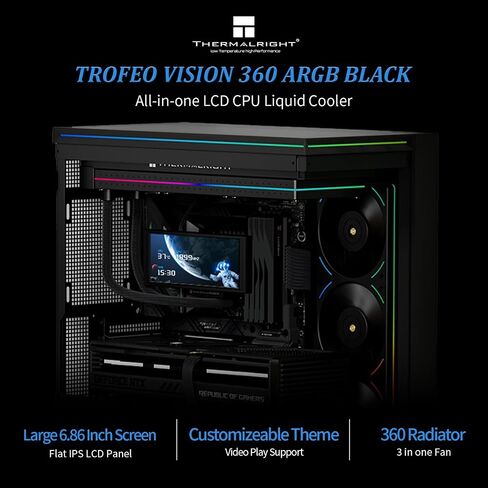 Thermalright Trofeo Vision 360 Argb White Cpu Combu Cooler ، لـ AM4/AM5 ، Intel LGA1851/1700،6.86 بوصة شاشة LCD كاملة الألوان مع قرارات 1280 × 480 ، شاشة اللوحة المغناطيسية ، DIY ديناميكية/ثابتة in Saudi Arabia