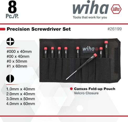 Wiha 26199 Slotted and Phillips Screwdriver Set in Rugged Canvas Pouch, 8 Piece in Saudi Arabia