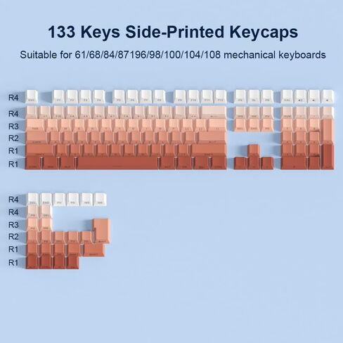 PBT keycaps 133 مفاتيح الكرز المرفق المخصص Keycaps Side Font font اثنين من صب حقن اللون لمحولات لوحة المفاتيح الميكانيكية للكرز mx （فقط المفاتيح ، وليس لوحات المفاتيح） in Saudi Arabia