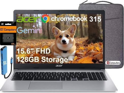 Acer Chromebook 315 Laptop (15.6" FHD, Intel Celeron N4500, 4GB RAM, 128GB Storage (64GB eMMC + 64GB SD Card) Home & Student, Long Battery Life, Numeric KB, Wi-Fi, Webcam, IST Hub, Chrome OS, Silver in Saudi Arabia
