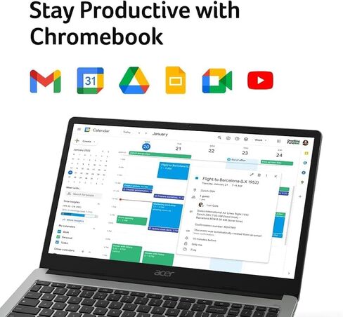 Acer Chromebook 315 Laptop (15.6" FHD, Intel Celeron N4500, 4GB RAM, 128GB Storage (64GB eMMC + 64GB SD Card) Home & Student, Long Battery Life, Numeric KB, Wi-Fi, Webcam, IST Hub, Chrome OS, Silver in Saudi Arabia