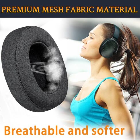 SOULWIT Mesh Fabric Replacement Earpads for Skullcandy Hesh 3/ANC/Evo & Crusher Wireless/ANC/Evo & Venue ANC Over-Ear Headphones, Ear Pads Cushions with Noise Isolation Foam - Black in Saudi Arabia