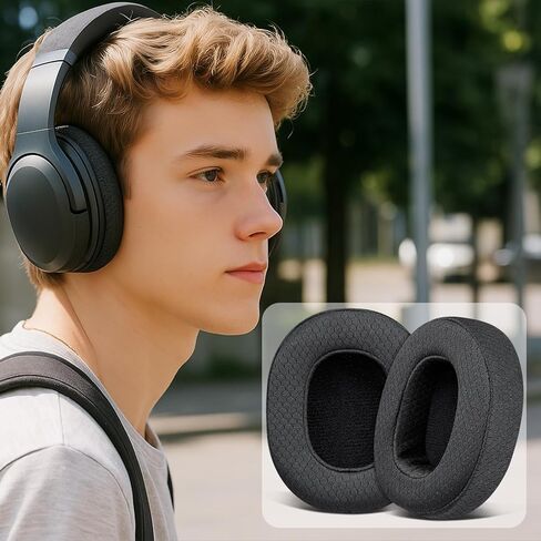 SOULWIT Mesh Fabric Replacement Earpads for Skullcandy Hesh 3/ANC/Evo & Crusher Wireless/ANC/Evo & Venue ANC Over-Ear Headphones, Ear Pads Cushions with Noise Isolation Foam - Black in Saudi Arabia